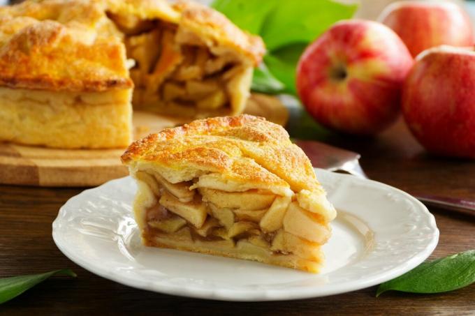 Amerikansk æbletærte. Udenfor sprød dej, inde - æbler. Billeder - Yandex. billeder