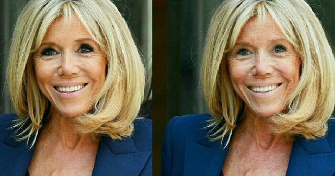 Brigitte Macron med og uden makeup