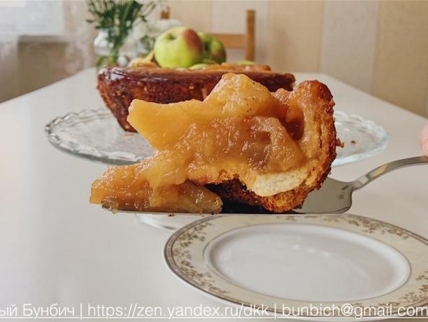 Et stykke af kagen fra æbler og brød. Charlotte i tysk